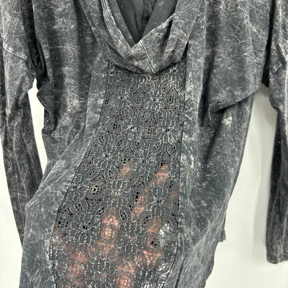 American Age Hooded Top Medium Gray Long Sleeve V-Neck Lace Back Detail Grunge - Picture 8 of 12